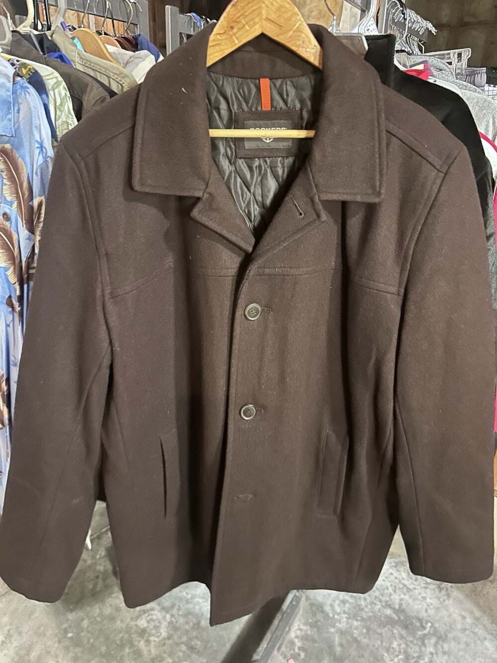 Dockers Men's Wool Blend Quilted Lined Car Coat Brown Size XL